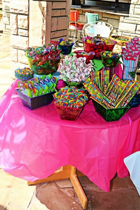 Candy bar at my eighteenth birthday bash ♡ Sleepover Snacks, Candy Theme Birthday Party, Candy Land Birthday Party, Eighteenth Birthday, Sleepover Birthday Parties, Glow Birthday, Sleepover Food, Candyland Birthday, Junk Food Snacks