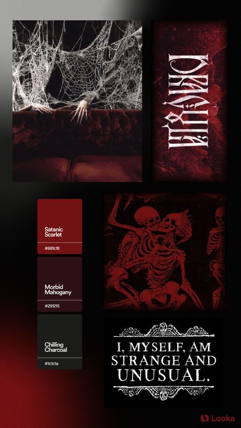 Get inspired with a red spooky-themed color palette and mood board. Happy Halloween! #moodboard #colorpalette #designinspiration #colorinspiration #designideas #scary #halloweeen #horror Gothic Colour Palette, Gothic Color Palette, Halloween Moodboard, Halloween Color Palette, Content Inspiration, Board Inspiration, Mood Board Inspiration, Aesthetic Ideas, Mood Board Design