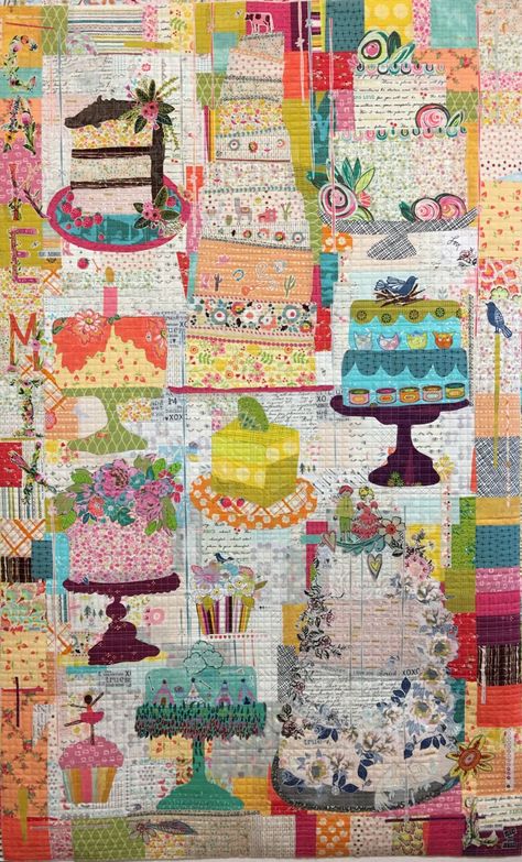 Laura Heine, Flower Quilt Patterns, Collage Quilts, Collage Pattern, Hanging Quilts, Quilt Care, Flower Quilt, Cakes And Cupcakes, Patchwork Quilt Patterns