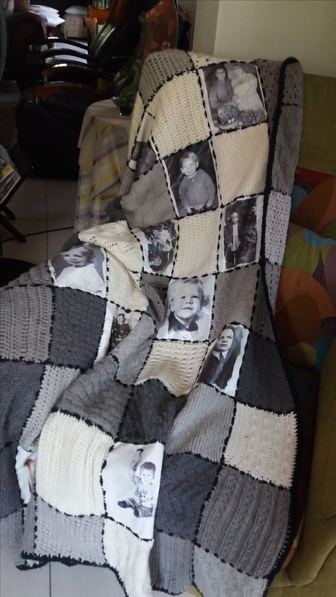 Memory Blanket Ideas, Samples Diy, Memory Blankets, Memory Projects, Memorial Ideas, Photo Quilts, Memory Blanket, Knitted Cardigans, Vintage Family