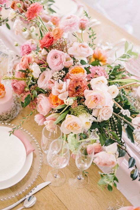 Pink Floral Wedding Bouquet, Light Pink And Orange Wedding Flowers, Pink And Peach Flowers, Pale Pink And Orange Wedding, 2023 Wedding Floral Trends, Pink Wedding Signage, Pink Centerpieces Wedding, Light Pink Wedding Flowers, Spring Formal Wedding