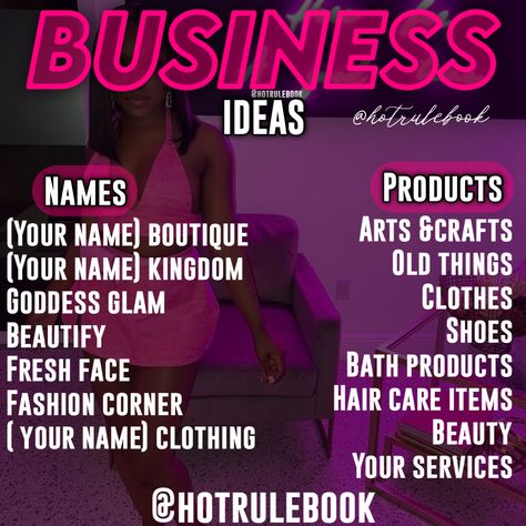 Business Ideas For Black Women, Business Username Ideas, Baddie Business Name Ideas, Cute Small Business Names, Name Ideas For Business, Business Product Ideas, Nail Business Names Ideas, Small Business Plan Ideas, Business Ideas For Women