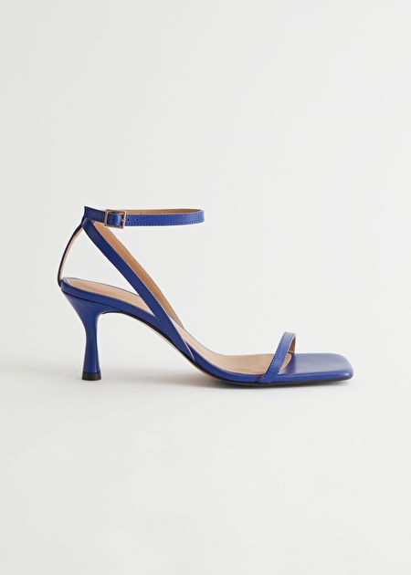 Strappy Leather Heeled Sandal - Blue - Heeled sandals - & Other Stories US Blue Strappy Heels, Blue Sandals Heels, Navy Blue Heels, White Sandals Heels, Low Heel Sandals, Leather Heels Sandals, Heeled Sandal, My Bag, Blue Sandals