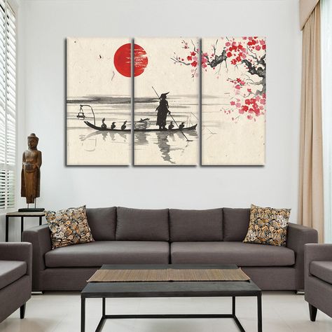 Japanese Boat, Japanese Room Decor, Multi Canvas Painting, Boat Artwork, Boat Wall Art, Japanese Home, Japanese Room, Japanese Home Decor, Boat Wall