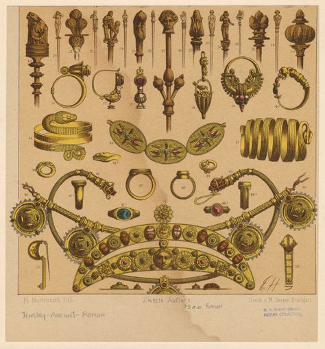 Ancient Roman jewelry - NYPL Digital Collections Roman Outfit, Ancient Rome Fashion, Ancient Rome Clothing, Egyptian Jewelry Ancient, Ancient Roman Clothing, Roman Jewellery, Roman Women, Roman Clothes, Egyptian Drawings