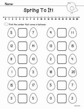 A center activity and worksheets for number order 1-20.  Focus on numbers before, after and between. $ Between Numbers Worksheet 1-20, Worksheet Counting, Spring Math Worksheets, Lkg Worksheets, Number Worksheets Kindergarten, Kindergarten Math Free, Kindergarten Math Worksheets Free, Counting To 20, Kindergarten Skills