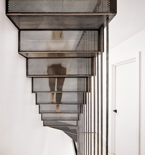 Perforated Steel Staircase, Stairs Outdoor, Staircase Renovation, Industrial Staircase, Japandi House, Steel Staircase, Stairs To Heaven, Loft Inspiration, Perforated Steel