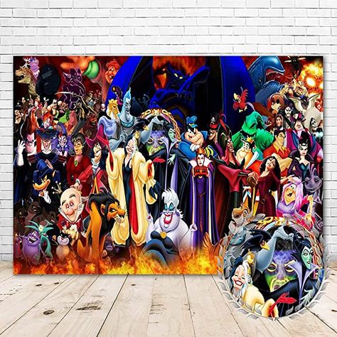 Villain Birthday Party, Disney Villain Party Decorations, Pixar Villains, Halloween Villains, Villains Halloween, Disney Villain Party, Background For Kids, Halloween Backdrops, Villains Party