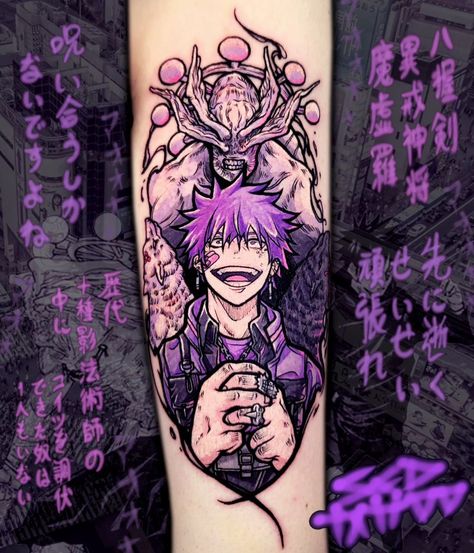 Jujutsu Kaisen Tatoos, Anime Tattoo Jujutsu Kaisen, Jujutsu Kaisen Tattoo Design, Jujutsu Kaisen 0 Yuta, Jujutsu Kaisen Tattoo Ideas, Jjk Tattoo Ideas, Jujutsu Kaisen Tattoo, Jjk Tattoo, Pink Flower Tattoos