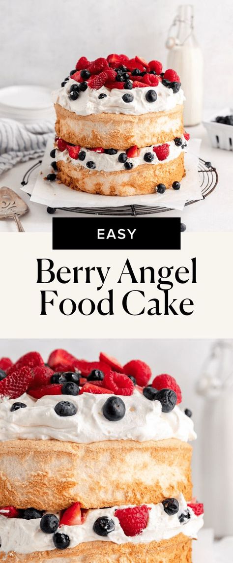 Angel Food Cake Topping Ideas, Angel Food Cake Toppings, Berry Angel Food Cake, Angel Food Cake Desserts, 4th Of July Dessert, Broma Bakery, Angel Food Cake Mix Recipes, Christmas Recipes Appetizers, 4th Of July Desserts