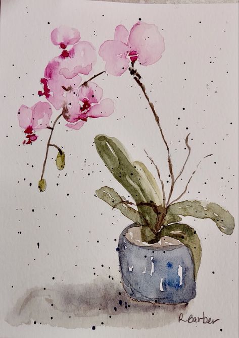 Orchid watercolor notecard Orchid Watercolor Painting Easy, Watercolour Orchid, Orchids Aesthetic, Orchid Watercolor Painting, Art With Acrylic Paint, Watercolor Orchids, Orchid Watercolor, Watercolor Orchid, Watercolor Painting Easy