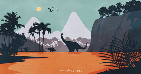 Dinosaur Landscape Nature Illustration #AD , #AD, #ad, #Landscape, #Nature, #Illustration, #Dinosaur Dinosaur Landscape, Dinosaur Park, Dinosaur Wallpaper, 3rd Grade Art, Forest Theme, Kids Room Wallpaper, Nature Drawing, Graphic Design Layouts, Mosaic Projects