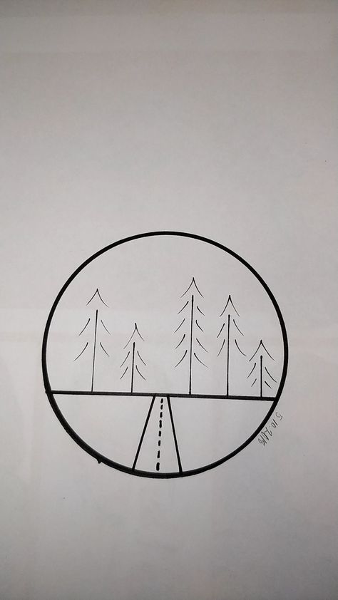 Simple Road Drawing, Road Tattoo Minimalist, Simple Road Tattoo, Road With Trees Drawing, Road Drawing Simple, Open Road Tattoo, Road Tattoo, Road Drawing, Tricep Tattoos