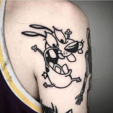 Courage The Cowardly Dog Tattoo, Traditional Mermaid Tattoos, Courage Tattoos, 90s Tattoos, Dog Tattoo Ideas, Comic Tattoo, Courage The Cowardly Dog, Cowardly Dog, Mushroom Tattoos