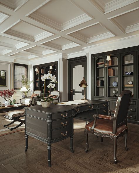 Old Money Office, Salon Interior Design, Work Room, Office Room, 3ds Max, Old Money, Adobe Photoshop, Villa, Photoshop