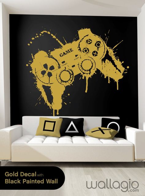 Video Game Wall Decal Gamer Controller Wall Decal Splat - Etsy Aesthetic Wall Painting, Gamer Room Design, Yellow Painted Walls, Video Game Wall, Gamer Controller, Modern Wall Stickers, Black Painted Walls, Gaming Bedroom, Gamer Bedroom