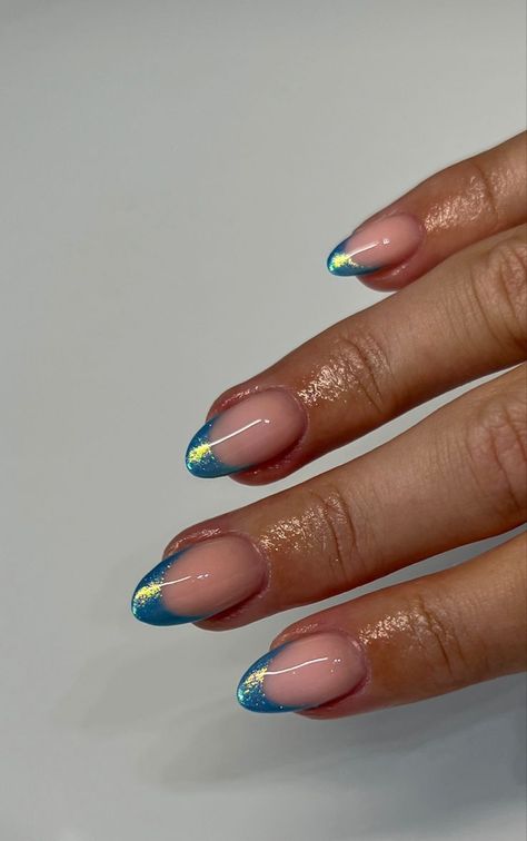 Nails Spring Break, Spring Break Nails, Blue French Tips, Nail Goals, Shaped Nails, Broken Nails, Chrome Nail, Summery Nails, Almond Nails Designs