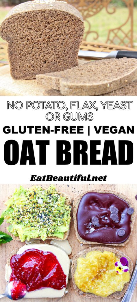 Gluten Free Vegan Bread No Yeast, Vegan Oat Bread Gluten Free, Vegan And Gluten Free Bread Recipes, Vegan Yeast Free Bread, Oat Bread Vegan, Vegetarian Gluten Free Dairy Free Recipes, Wheat Free Vegan Recipes, Vegan Grain Free Bread, Gluten And Yeast Free Recipes