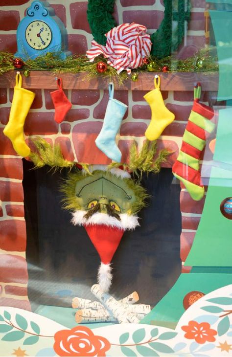 The Grinch Holiday Window at The Grand America Hotel. Artist: Jonnie Hartman Whoville Christmas Decorations, O Grinch, Christmas Door Decorating Contest, Christmas Classroom Door, Grinch Decorations, Grinch Christmas Party, Whoville Christmas, Door Decorating Contest, Grinch Christmas Decorations