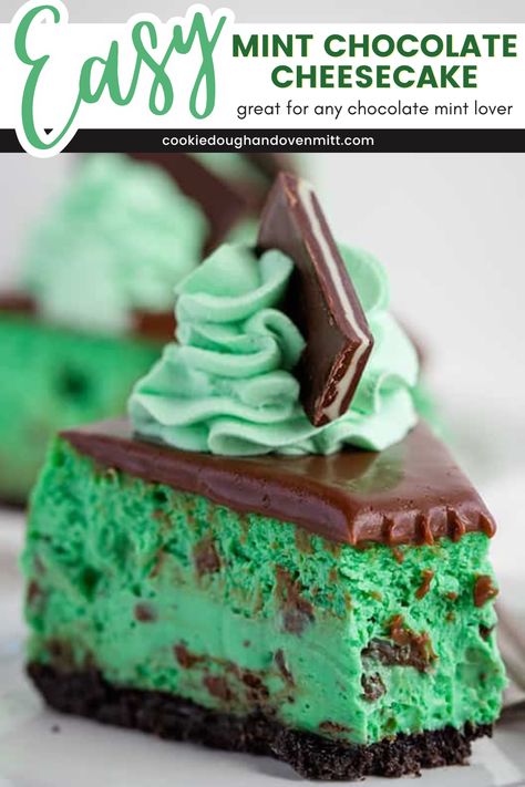 Chocolate Mint Cheesecake, Mint Chocolate Cheesecake, Mint Desserts, Mint Cheesecake, Chocolate Oreo, Oreo Crust, Cheesecake Filling, Chocolate Mint, Easy Baking Recipes Desserts