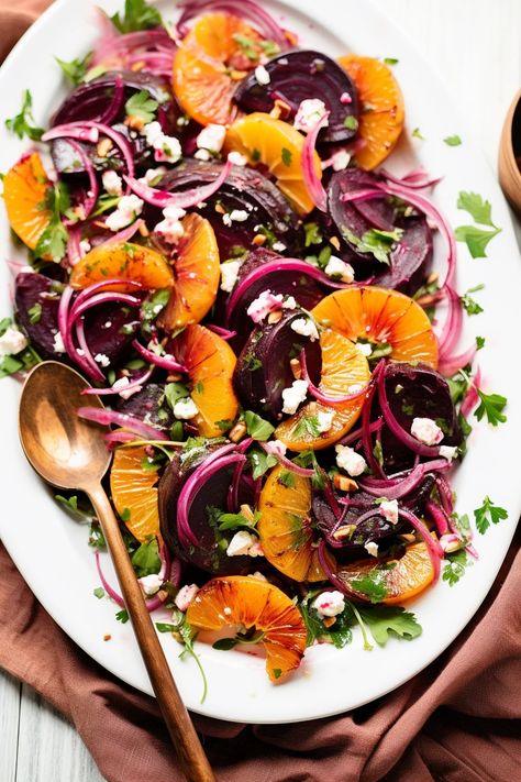 Moroccan Orange and Beet Salad with Cinnamon - Cooking Mediterranean Moroccan Side Dishes, Dinner Party Salad, Moroccan Salad, Moroccan Cooking, Warm Salad, Beet Recipes, Orange Salad, Veggie Bowl, Moroccan Food