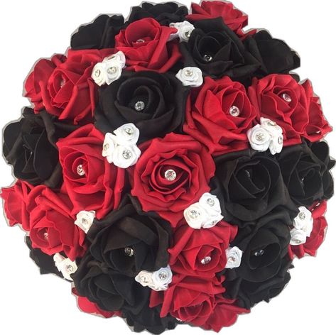 White And Red Wedding, Black And Red Wedding, Black Quinceanera, Red Flower Bouquet, Black Red Wedding, Cupcake Towers, Black Bouquet, Black And Red Roses, Black And White Roses