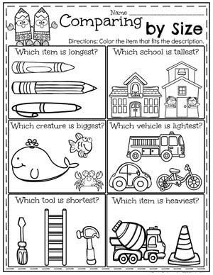 Comparing Length - Worksheet School Worksheets For Kindergarten Math, Measurement Kindergarten, Measurement Worksheets, Measurement Activities, Math Measurement, Worksheets For Kindergarten, Prek Math, Kids Math Worksheets, Kindergarten Learning