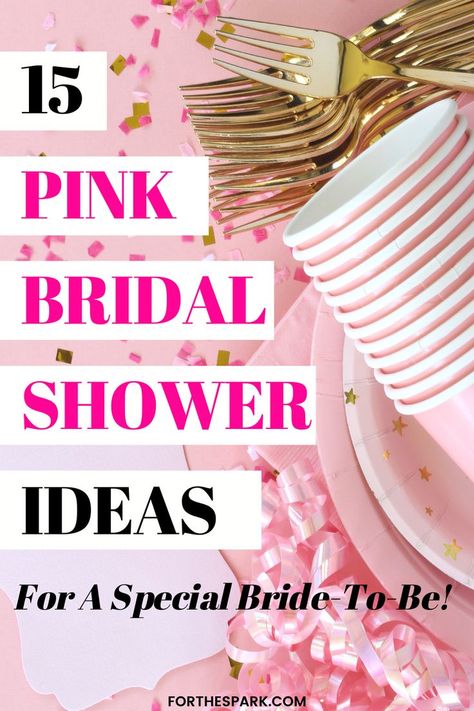 pink bridal shower Pink White Gold Bridal Shower Decor, Pink And Gold Wedding Shower Ideas, Pretty In Pink Shower Ideas, Pink Bridal Brunch Decor, Bridal Shower Pretty In Pink, Bridal Shower Ideas Pink And Gold, Pink And Gold Bridal Shower Decorations, All Pink Bridal Shower Ideas, Pink Bridal Shower Theme Ideas