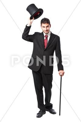 Distinguished businessman with top hat saluting 2 Stock Photos #AD ,#top#businessman#Distinguished#hat Hat Tipping Pose, Tipping Hat Pose Reference, Party Dress Codes, Holiday Flyer Template, Hat Tip, Male Pose Reference, Men Tips, Grad Photoshoot, Pose References