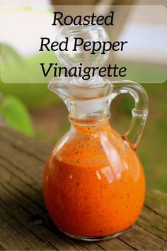 Roasted Red Pepper Vinaigrette (THM, Low Carb) is a wonderful way to dress your favorite salad, meats or vegetables. Red Pepper Salad Dressing, Vinegrette Recipe, Red Pepper Vinaigrette, Thm Salads, Pepper Dressing, Bell Pepper Salad, Roasted Red Pepper Pasta, Pepper Salad, Red Pepper Pasta