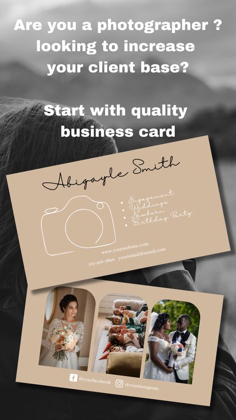 Are you a photographer looking for a unique and professional business card design? Look no further than my Photography Business Card Template! This Canva template features a boho-inspired design with a horizontal layout, perfect for showcasing your wedding photography skills. Photography Business Card Template, Photographer business card design, Canva Template, Boho Business Card, wedding Photographer Photography Discount Ideas, Photography Buisness Cards, Photography Business Cards Creative, Wedding Photographer Business Cards, Photographer Business Card Design, Boho Business, Photography Business Cards Template, Business Aesthetic, Business Card Displays