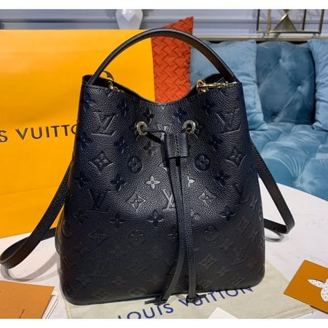 Louis Vuitton Monogram Empreinte Neonoe MM M45256-black – LuxTime DFO Handbags Black Louis Vuitton Bag, Lv Neonoe, Néonoé Mm, Louis Vuitton Neonoe, Bag Obsession, Leather Handbags Women, Mean It, Cute Bags, Lv Bag