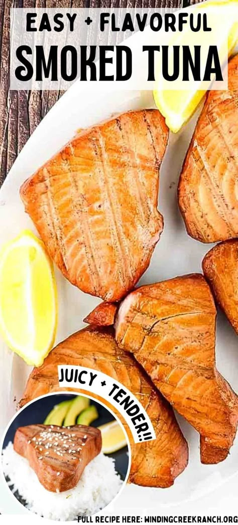 Smoked Yellowfin Tuna, Tuna Steak On Pellet Grill, Smoked Ahi Tuna Recipe, Smoked Tuna Steak Recipes, Smoked Tuna Recipe, Smoked Tuna Steak, Grilled Tuna Recipes, Fish Brine, Steak On Gas Grill