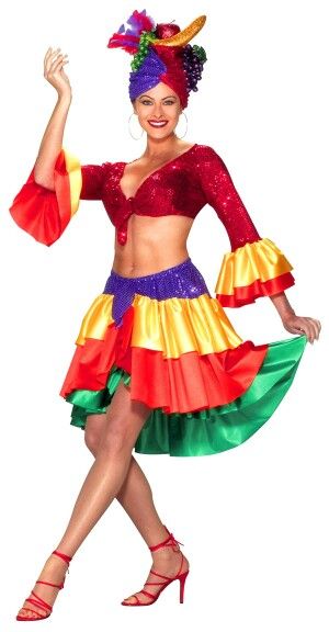 Carmen miranda Destiny Costume, Carmen Miranda Costume, Farmer Costume, Havana Nights Theme, Cuban Party, Spanish Costume, Jazz Costumes, Book Week Costume, Carmen Miranda