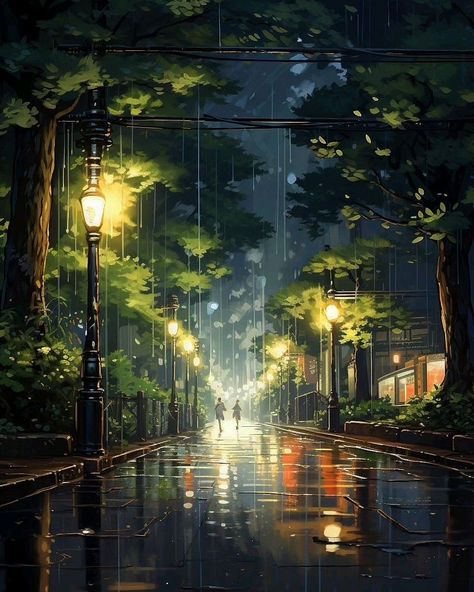 Rain Illustration, Rainy Mood, Dreamscape Architecture, Rainy Street, Rainy City, Animal Illustration Art, Forest Scenery, Dreamy Artwork, Bunny Wallpaper