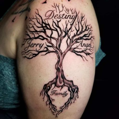 Family Tree Tattoo With Names 2 Family Tree Tattoo Sleeve Men, Family Of Trees Tattoo, Family Tree Tattoo Ideas With Names, Tattoo Ideas Family Tree, Family Tree Ideas Tattoo, Tree With Words Tattoo, Family Tree Tattoos For Women With Names, Family Tree Tattoo On Back, Tree If Life Tattoo Ideas