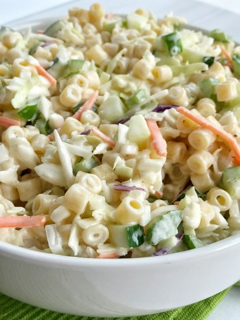 Coleslaw Pasta Salad Pasta Salad With Coleslaw, Salad With Coleslaw, Coleslaw Pasta Salad, Coleslaw Pasta, Pasta Salad Ideas, Vegan Coleslaw, Coleslaw Salad, Coleslaw Dressing, Ranch Pasta Salad