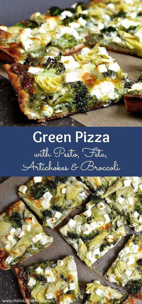 With Pesto, Pizza With Pesto, Pizza Vegetarian, Vegetarian Pizza Recipe, Green Pizza, Veggie Pizza Recipe, Delicious Veggies, Easy Veggie, Veggie Pizza