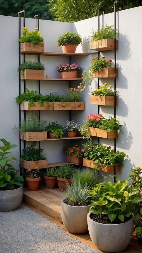 Mini Backyard Ideas Small Spaces, Medditeranean Garden Ideas, How To Start A Flower Garden, Very Small Garden Ideas Simple, Garden Shelves Outdoor, Small Garden Ideas On A Budget, Mini Garden Ideas Small Spaces, Simple Small Garden Design, Horizontal Garden