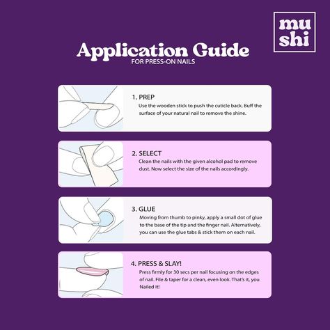 Follow these instructions for a perfect application of your amazing press-on nails #mushi #mushinails #mushinailstudio #nails #nailsart #pressonnails #press #pressons #pressonnailsforsale #presson #indianails #india #indiapictures #indiannailartist #pressonnailset Press On Nails Instructions, Press On Nails Packaging Ideas, Nail Studio, Your Amazing, Nail Artist, Press On Nails, Nail Art, India, Nails