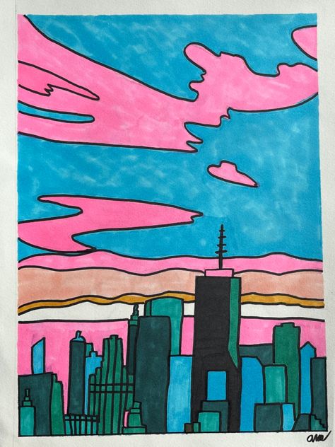 Marker Outline Art, Sketch Markers Drawing Ideas, City Doodles Simple, Things To Paint With Paint Markers, Felt Tip Marker Drawings, Alcohol Marker Art Simple, Midliner Markers Drawing, Art Ideas With Alcohol Markers, Beginner Alcohol Marker Art