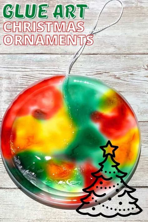 Science Themed Christmas Ornaments, Upper Elementary Christmas Ornaments, Process Art Christmas Ornaments, Elementary Ornament Crafts, Art Class Christmas Ornaments, Middle School Christmas Ornaments, Plastic Cup Ornaments Melted Video, Stem Christmas Ornaments, Glue Ornaments Diy