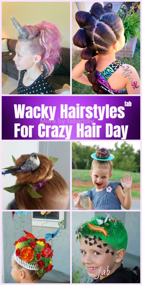 DIY Wacky Hairstyle Tutorials For Crazy Hair Day! Hairstyles For Crazy Hair Day, Wacky Hairstyles, Unicorn Hairstyle, Whacky Hair Day, Whoville Hair, Crazy Hair For Kids, Tout Rose, Diy Unicorn, Hairstyle Tutorials