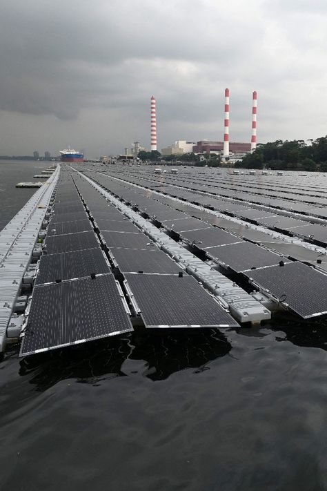 Singapore is one of Asia's largest carbon dioxide emitters. That's why it has just deployed thousands of solar panels off the coast of Singapore in Johor Strait, as part of the plan to develop photovoltaic floating farms to reduce greenhouse gas emissions. Here are some pictures from Singapore's latest efforts to reduce the effects of climate change and shift to more sustainable, solar energy generation: Solar Power Plant, Hydroelectric Power, Solar Farm, Hydro Electric, Carbon Dioxide, American Cities, The Plan, Power Plant, Solar Energy