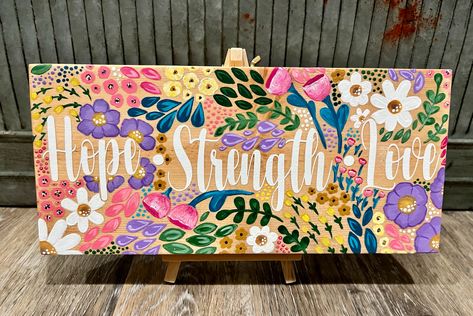 Custom Etsy order #etsy #custom #linkinbio #commandingcreations Wooden Letter Painting Ideas, Painted Name Signs, Sign Flowers, Painted Bible, Name Flower, Hand Painted Bible, Floral Signs, Paint Flowers, Mo Money