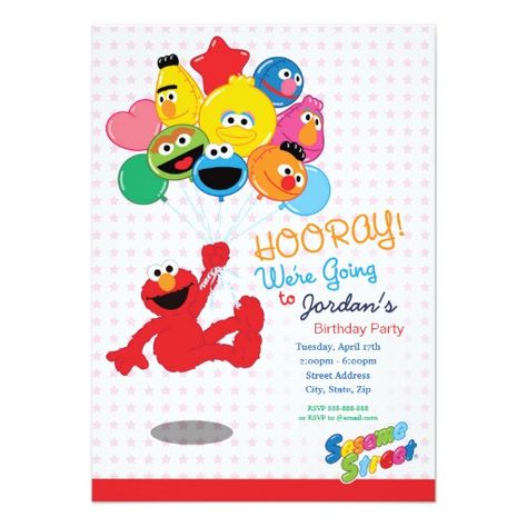 Sesame Street | Elmo and Pals - Birthday Balloons Invitation Cookie Monster And Elmo, Elmo Invitations, Sesame Street Birthday Invitations, Cookie Monster Birthday, Balloon Invitation, Sesame Street Elmo, Sesame Street Birthday Party, Sesame Street Party, 2nd Birthday Invitations