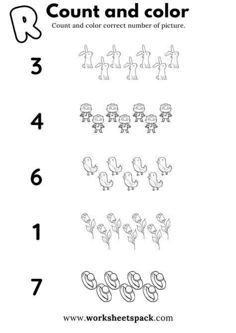 Count and Color Worksheets Free Letter R Pictures Printable for Kindergarten - Printable and Online Worksheets Pack Grade R Worksheets Free Printable, Grade R Worksheets, Math Counting Activities, Counting Worksheets, R Words, Free Printable Activities, Self Confidence Quotes, Phonics Worksheets, Free Lettering