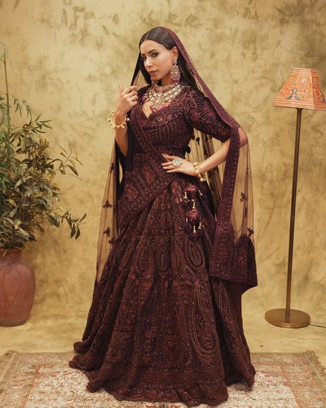 Lavish, luxurious, and unforgettable. Our dark chocolate brown velvet lehenga from the Roohdar Collection is fully embroidered and comes with two dupattas for a royal finish—perfect for a bride who wants to make a statement🤌🏻 For further inquiries and shipping details, please reach out to us at the following contacts: 📞India: 721 721 1400 📞US/Canada: +16614078200 📞Australia/ New Zealand:+61483918030 📞UK: +441908103655 #getethnic #royalindianbride #indianweddinginspiration #indianlehenga #cu... Dark Maroon Bridal Lehenga, Velvet Lehenga, Indian Wedding Inspiration, Indian Lehenga, Dark Chocolate Brown, Brown Velvet, Bridal Lehenga, Indian Bride, Chocolate Brown