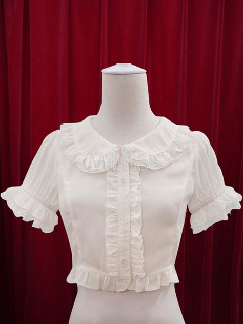 Cute White Tops Blouses, Cute White Blouse, ရင်ဖုံး Design, White Ruffled Blouse, Women Blouse Design, White Tops For Women, White Blouse Designs, Girly Blouse, Lacey Blouse