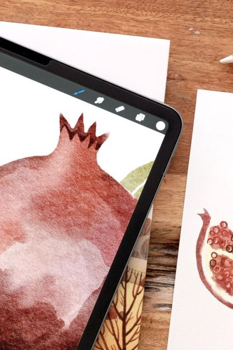 How to paint a pomegranate in Procreate | Beginner's watercolor tutorial Procrea